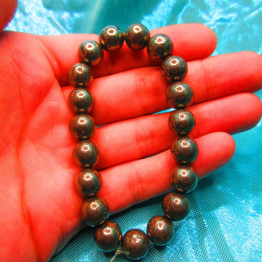 Pyrite 10mm Round 7" Stretchy Gemstone Bracelet